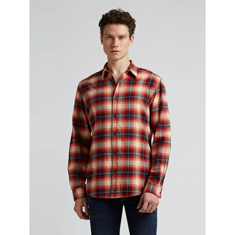 Pepe Jeans Red Checked Full Sleeved Shirt (XL)
