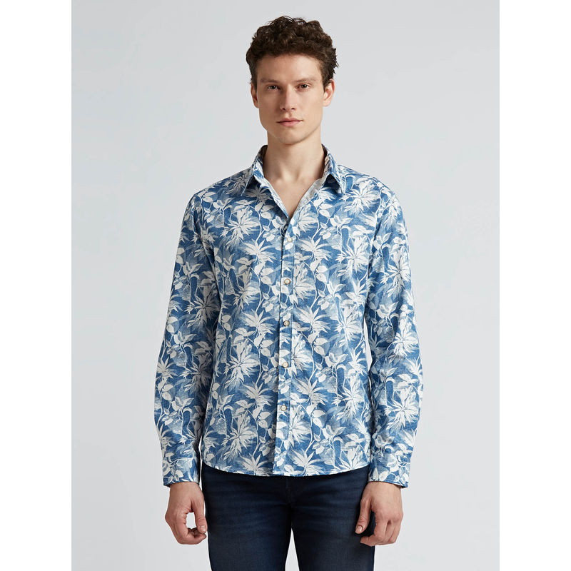 Pepe Jeans Blue Floral Print Full Sleeve Shirt (M)