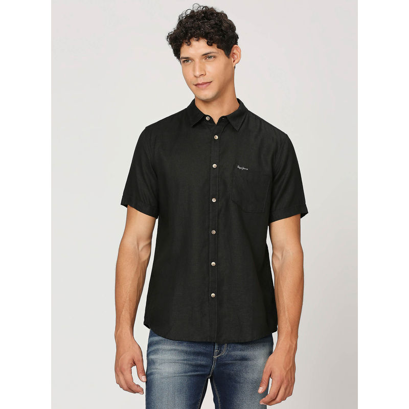 Pepe Jeans Black Short Sleeve Pure Linen Shirt (S)