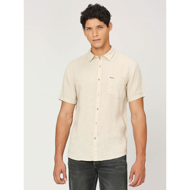 Pepe Jeans White Short Sleeve Pure Linen Shirt (M)