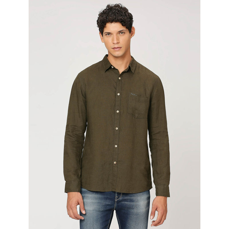 Pepe Jeans Olive Full Sleeve Shirt (L)