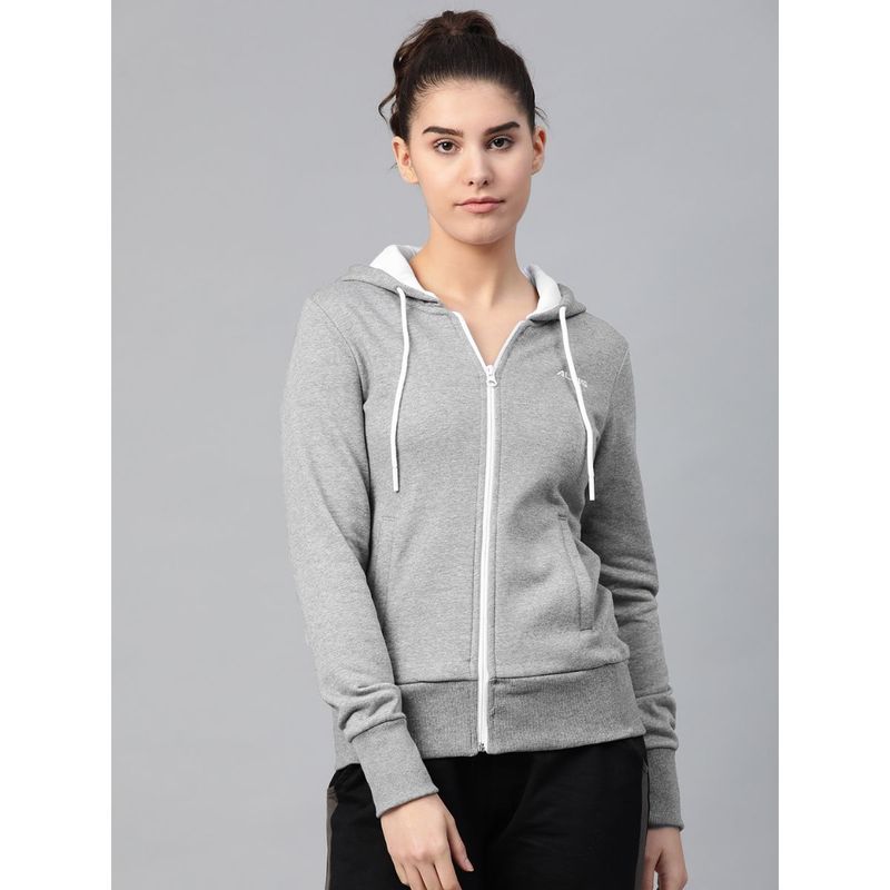 Alcis Women Grey Melange Solid Hooded Sweatshirt (S)