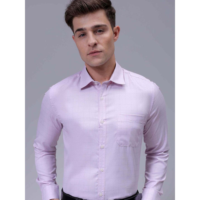 The Indian Garage Co Men Slim Fit Checkered Full Sleeves Pink Formal Shirt (S)