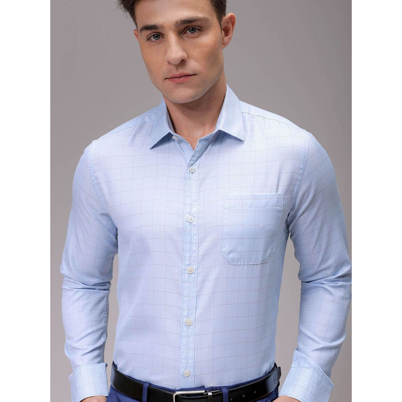 The Indian Garage Co Men Slim Fit Checkered Full Sleeves Blue Formal Shirt (S)