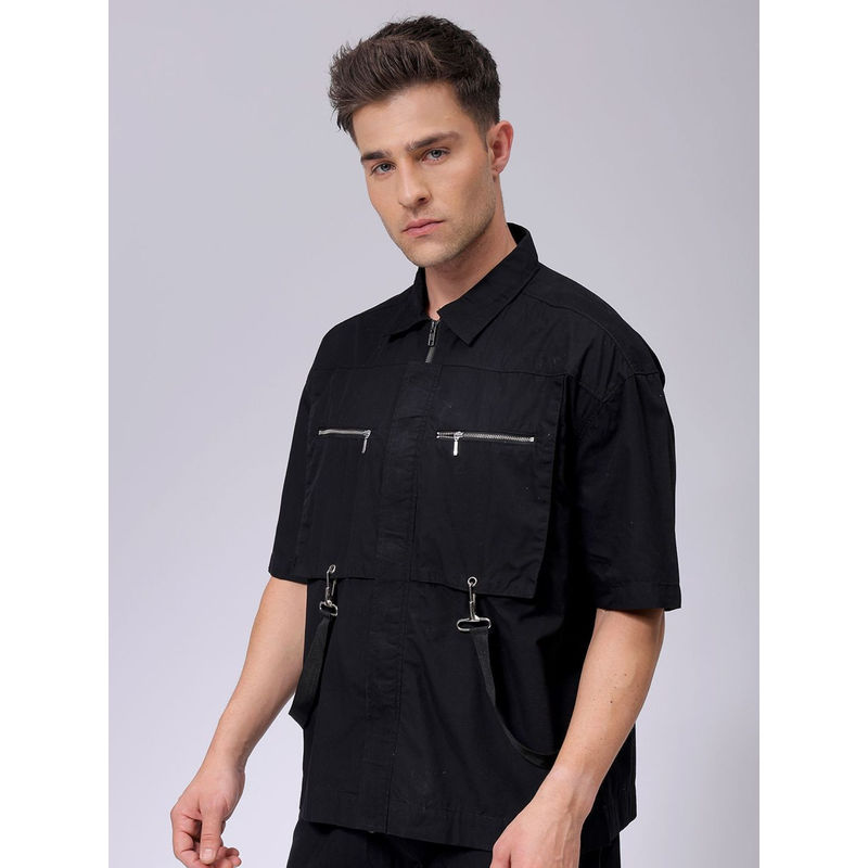 The Indian Garage Co Men Boxy Fit Black Solid Half Sleeves Cutaway Collar Street Wear Shirt (M)
