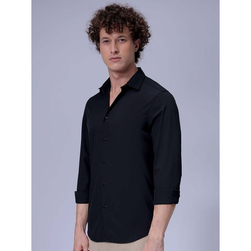 The Indian Garage Co Men Slim Fit Black Solid Full Sleeves Cutaway Collar Party Wear Shirt (M)