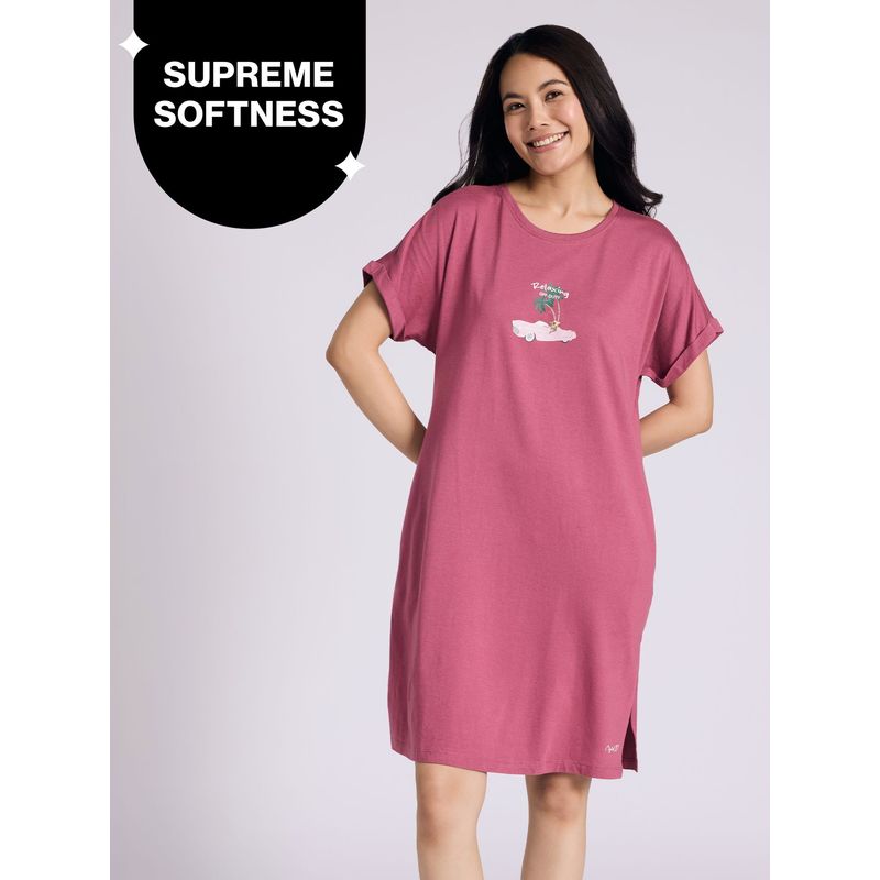 Buttery Soft Modal Cotton Dress With Extended Roll Up Sleeves Nys929 Lt Grape Relax (M)