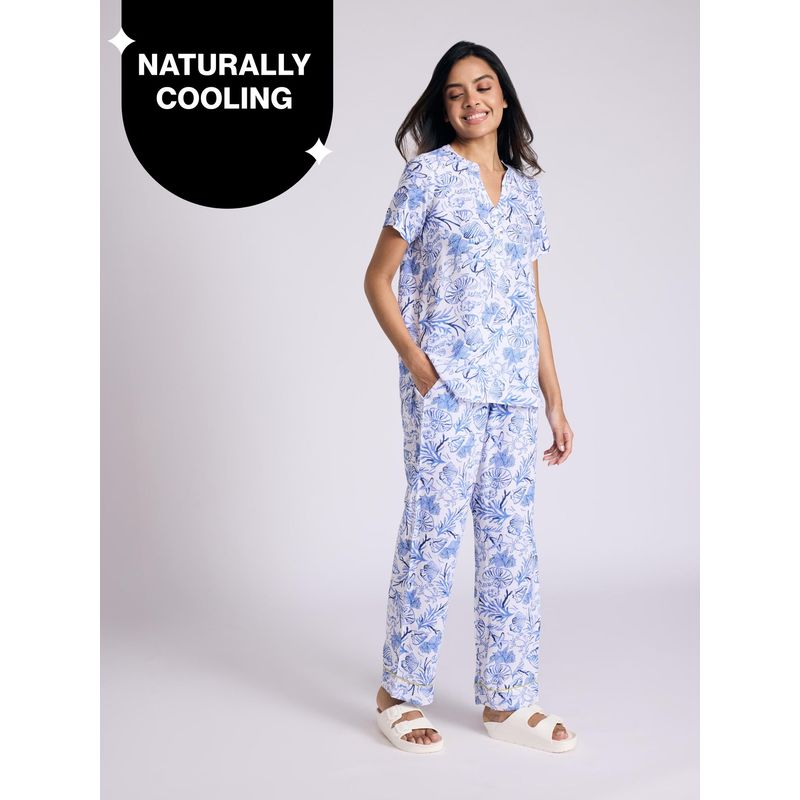 Breezy Rayon Pyjama Coord Set With Flattering High Low Hem Top Nys933 Blue Nautical (2XL)