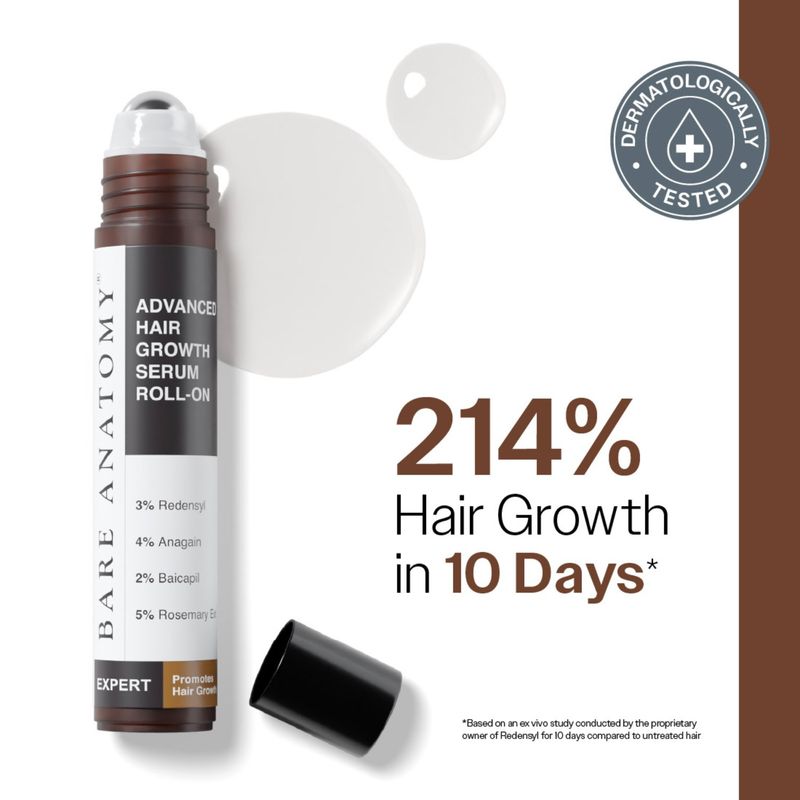 Bare Anatomy Advanced Hair Growth Serum Roll-On with Rosemary & Redensyl | For Men & Women | 25ml