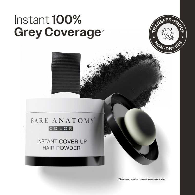 Bare Anatomy Cover-Up Hair Powder 100% Instant Grey Coverage Seamless Natural Finish - Black Color