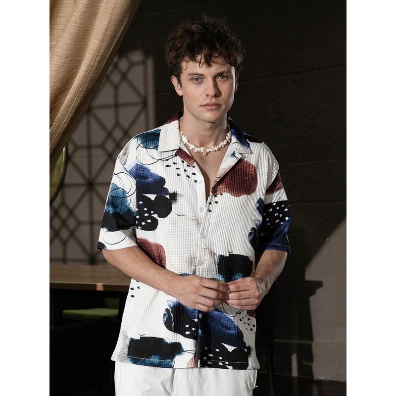 CAHOOT Men Daisy White Abstract Blob Oversized Shirt (S)