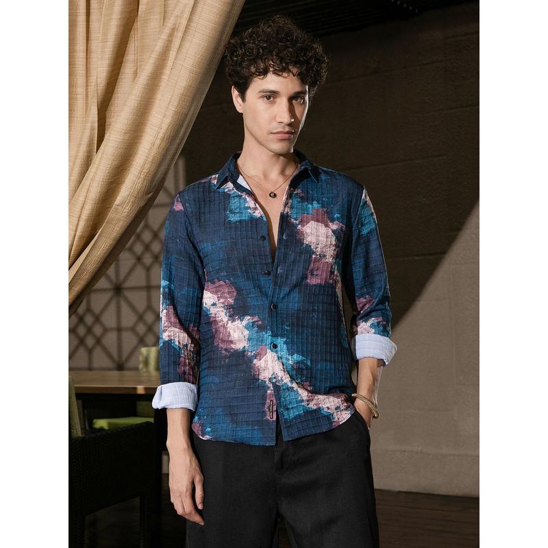 Campus Sutra Men Indigo Blue Abstract Fluid Shirt (M)