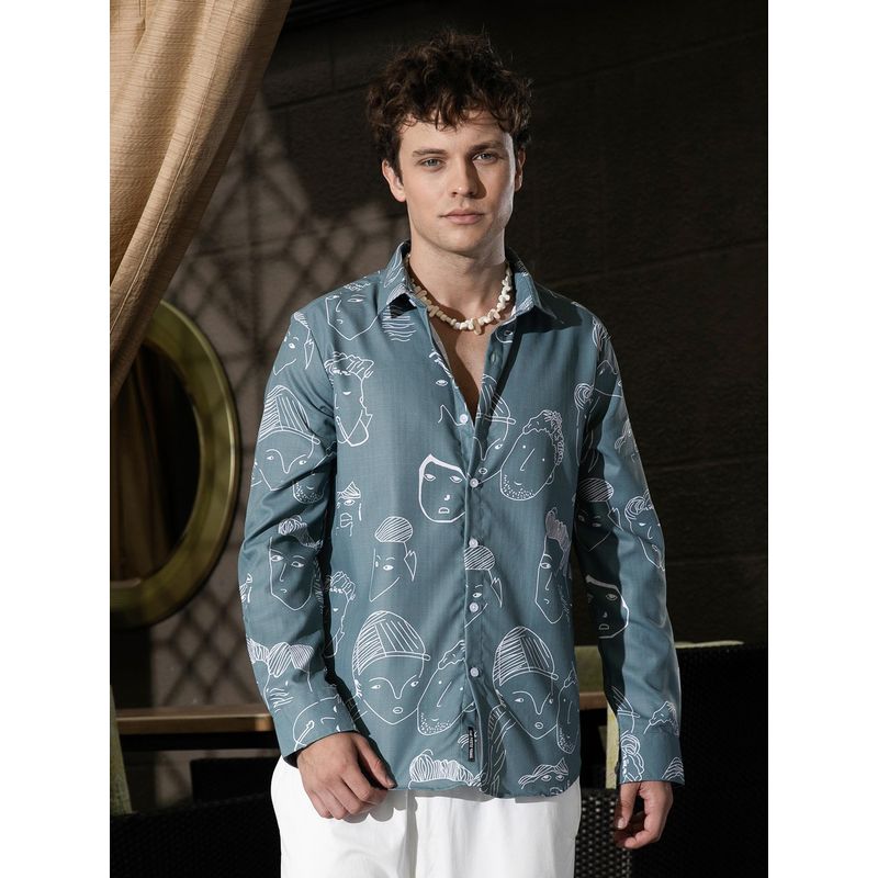 Campus Sutra Men Sea Green Face Lines Shirt (S)
