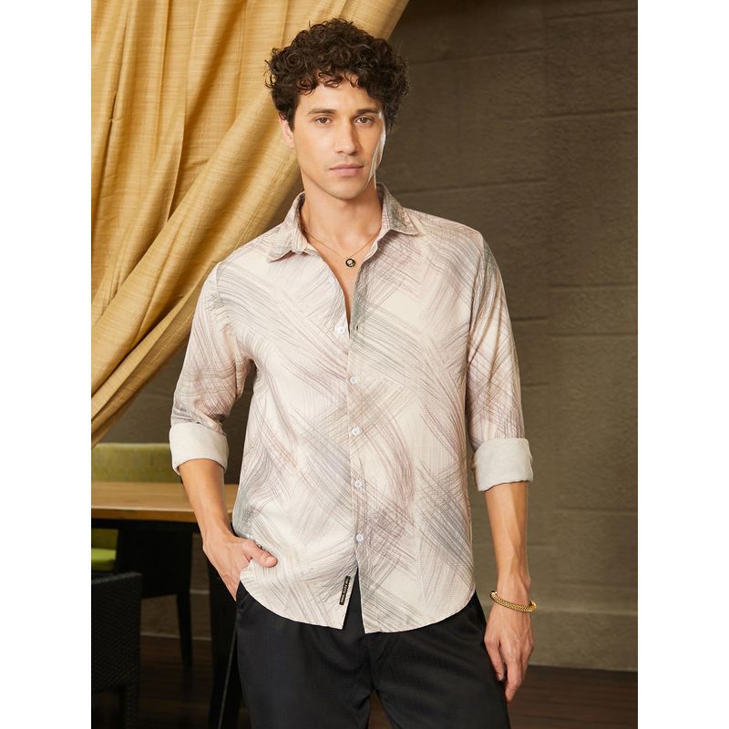 Campus Sutra Men Saltbox Beige Faded Strokes Shirt (M)