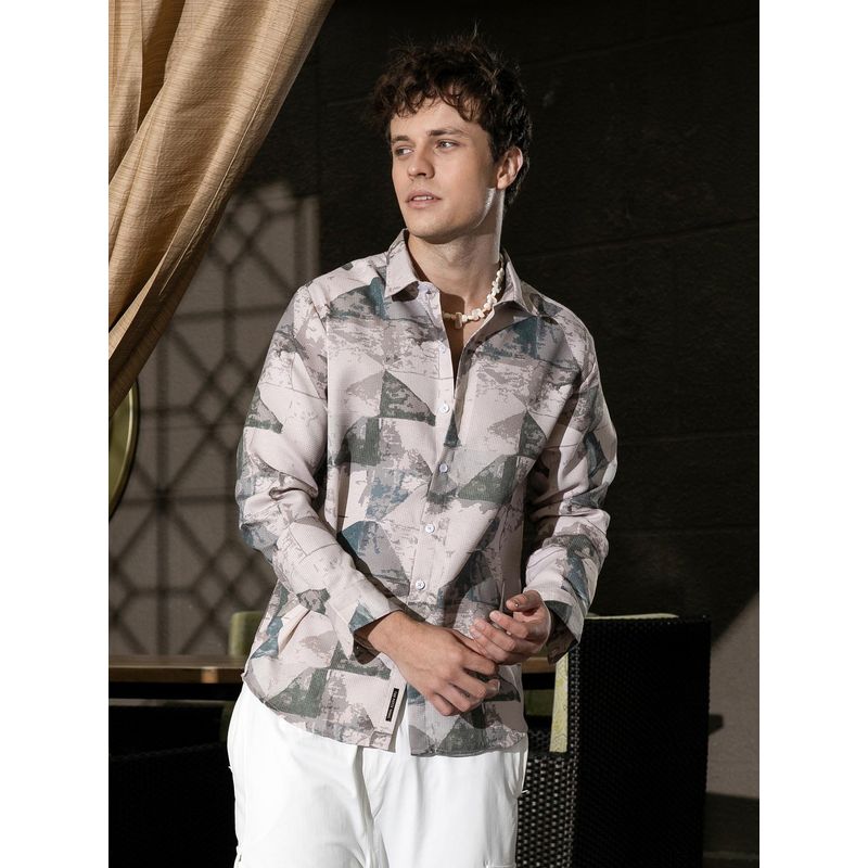 Campus Sutra Men Icy Blue and Army Green Faded Alps Shirt (M)