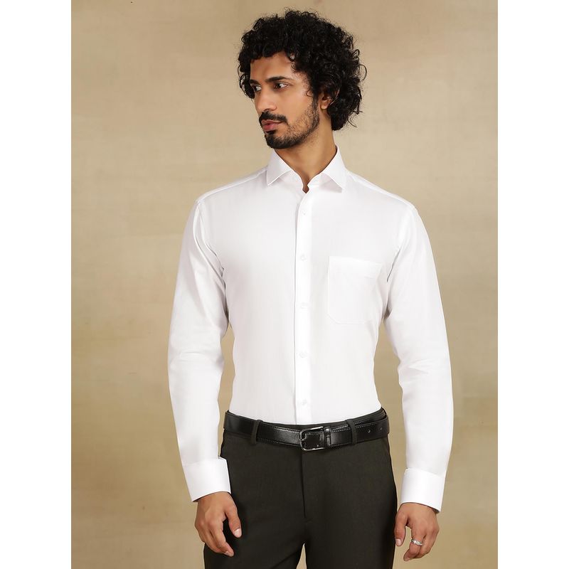 Metal White Cotton Formal Shirt - Dobby Slim Fit Regular (39)
