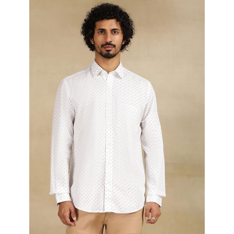 JadeBlue White Cotton Semi Casual Shirt - Printed Regular Fit (39)