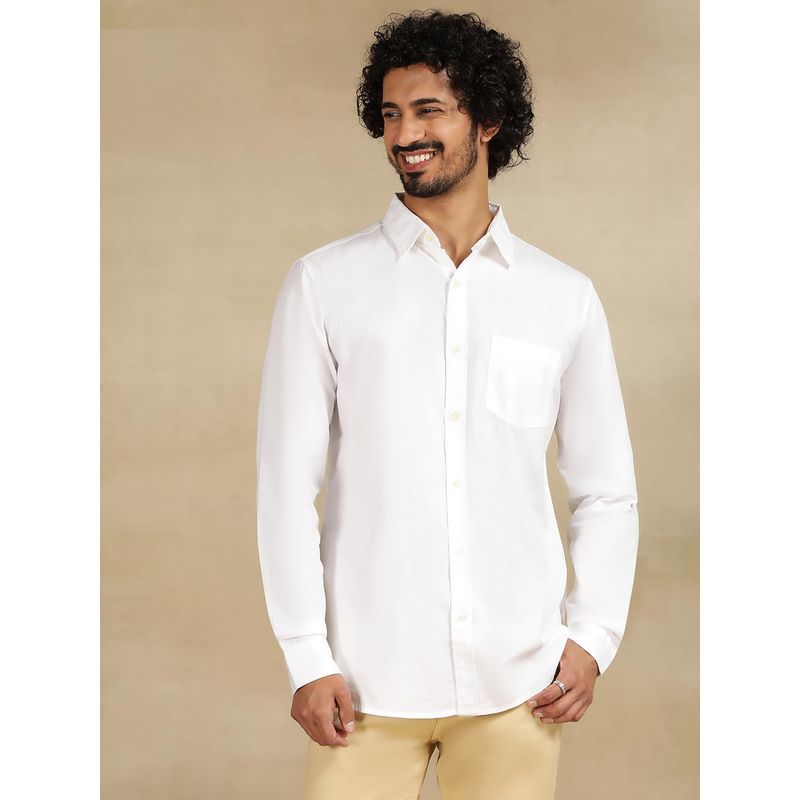 JadeBlue White Cotton Casual Shirt - Solid Slim Fit Regular (42)