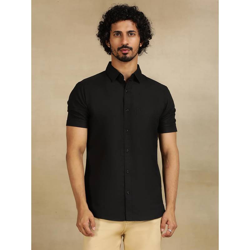 JadeBlue Black Cotton Casual Shirt - Solid Slim Fit Regular (38)