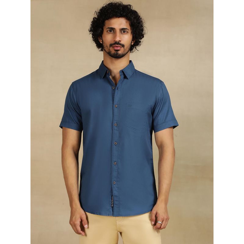 JadeBlue Slate Blue Cotton Casual Shirt - Solid Slim Fit Regular (44)