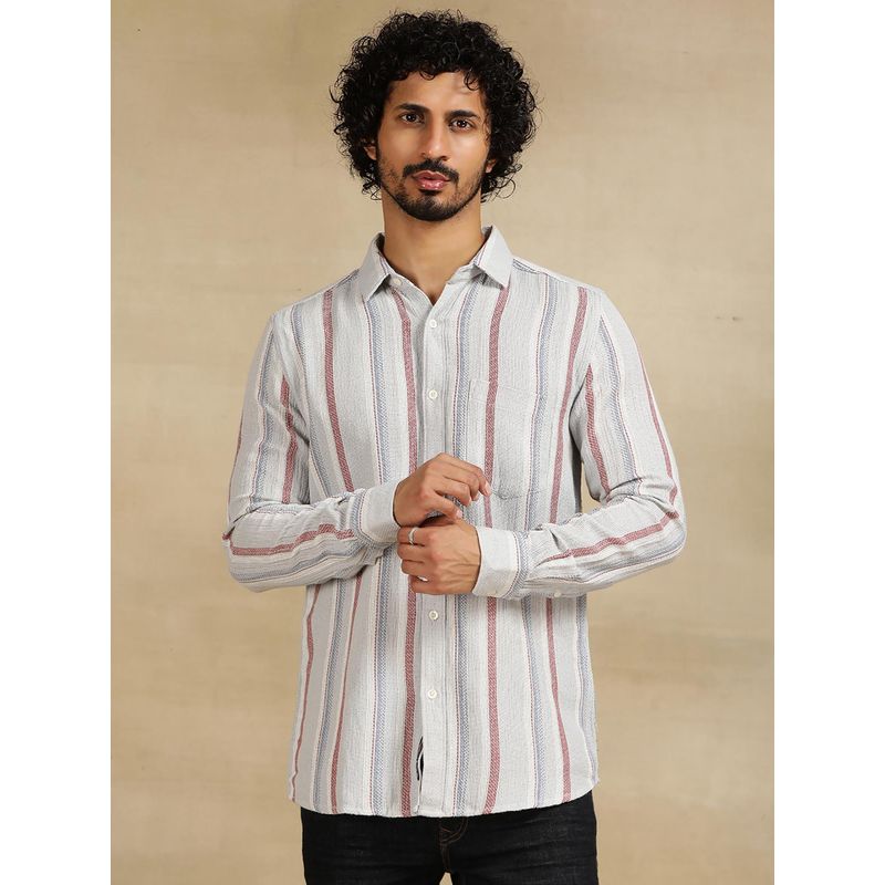 JadeBlue Grey Cotton Blend Casual Shirt - Striped Slim Fit Regular (42)