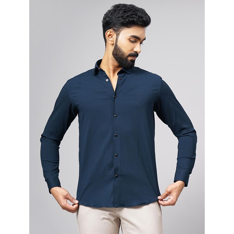 Wyre Navy Blue Blended Solid Party Wear Shirt - Slim Fit (38)
