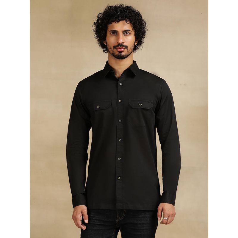 JadeBlue Black Cotton Blend Casual Shirt - Solid Slim Fit Regular (38)