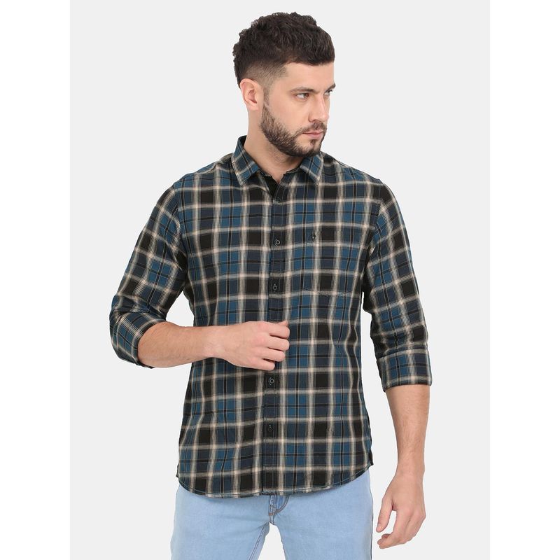 VUDU Blue and Black Checkered Full Sleeve Shirt (S)