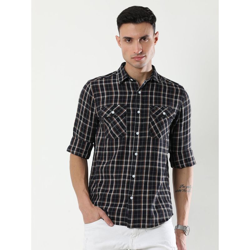 VUDU Indigo and Mustard Check Shirt (S)