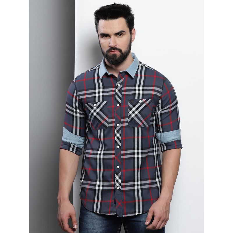 VUDU Navy Grey Checked Shirt (S)