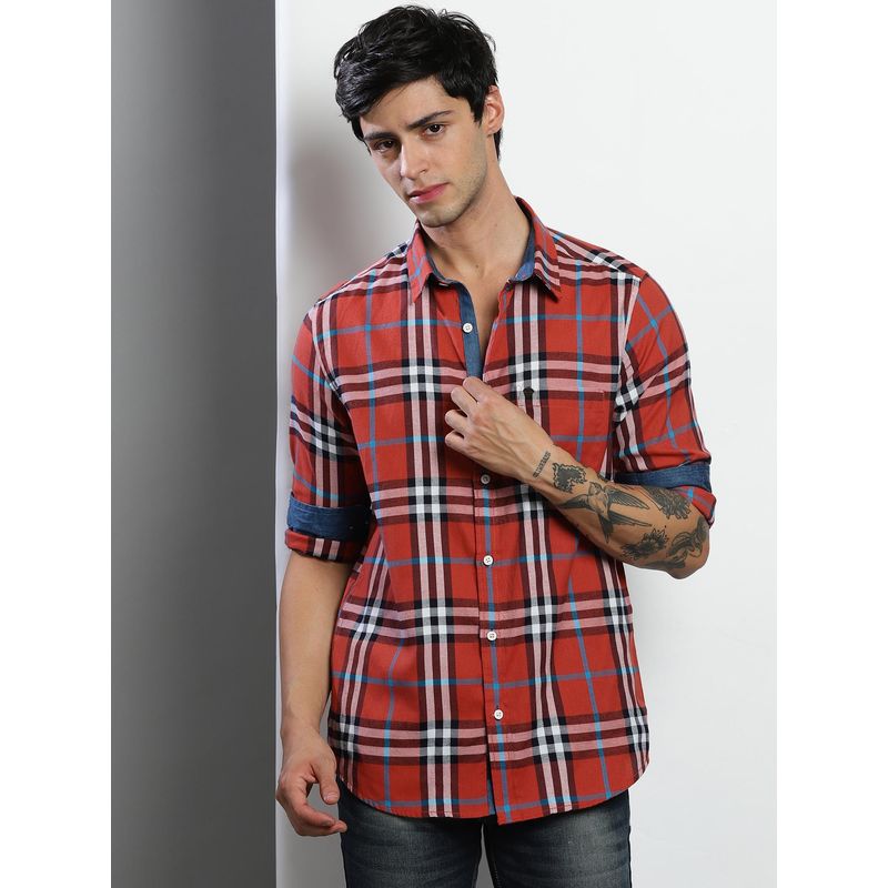VUDU Burnt Orange Checked Shirt (S)