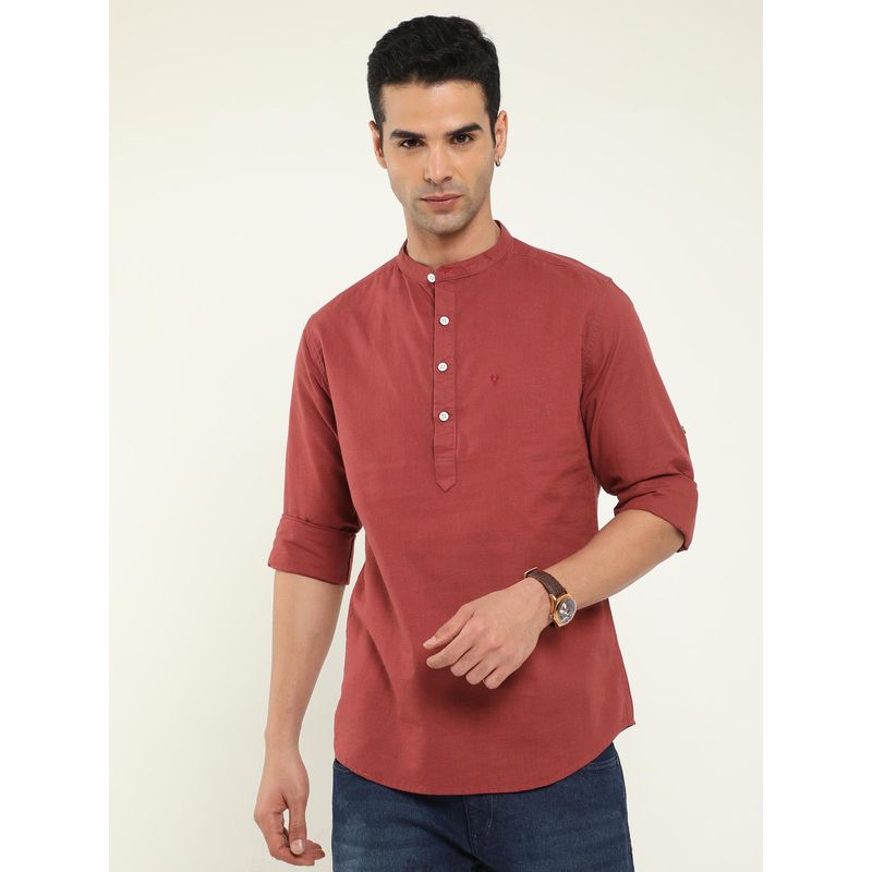VUDU Maroon Mandarin Collar Shirt (S)