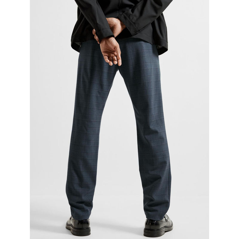 Selected Blue Mid Rise Check Slim Pants (29)