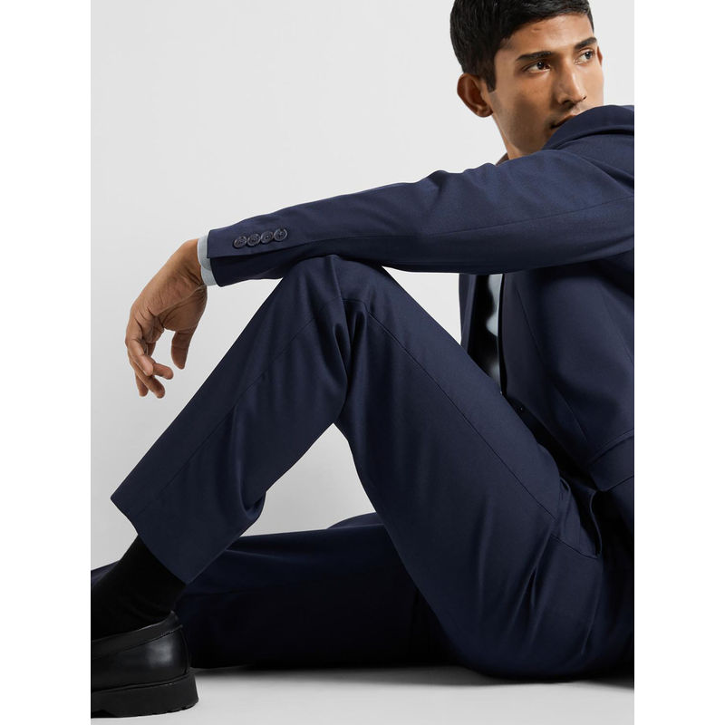 Selected Navy Blue Mid Rise Suit-Set Trousers (40)