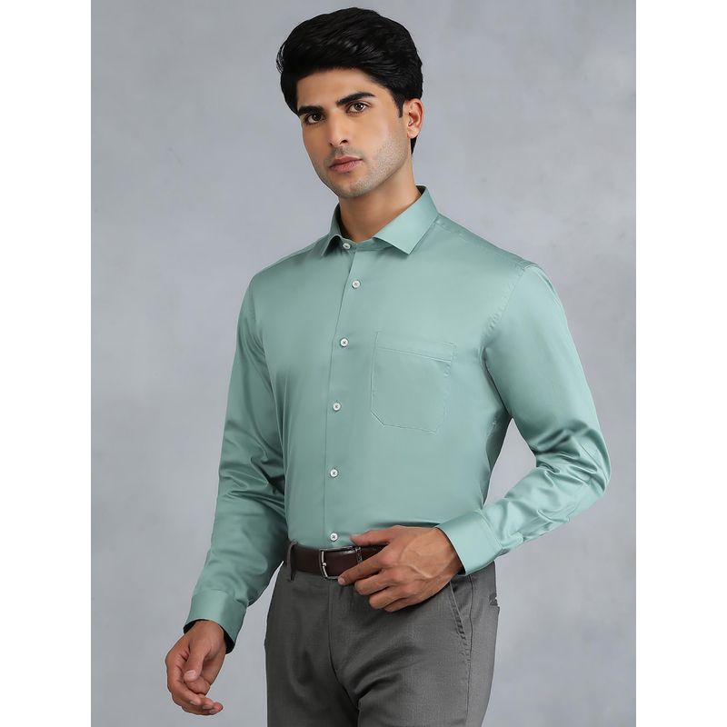 Greenfibre Pista Green 100 Percentage Cotton Solid Party Wear Shirt (46)