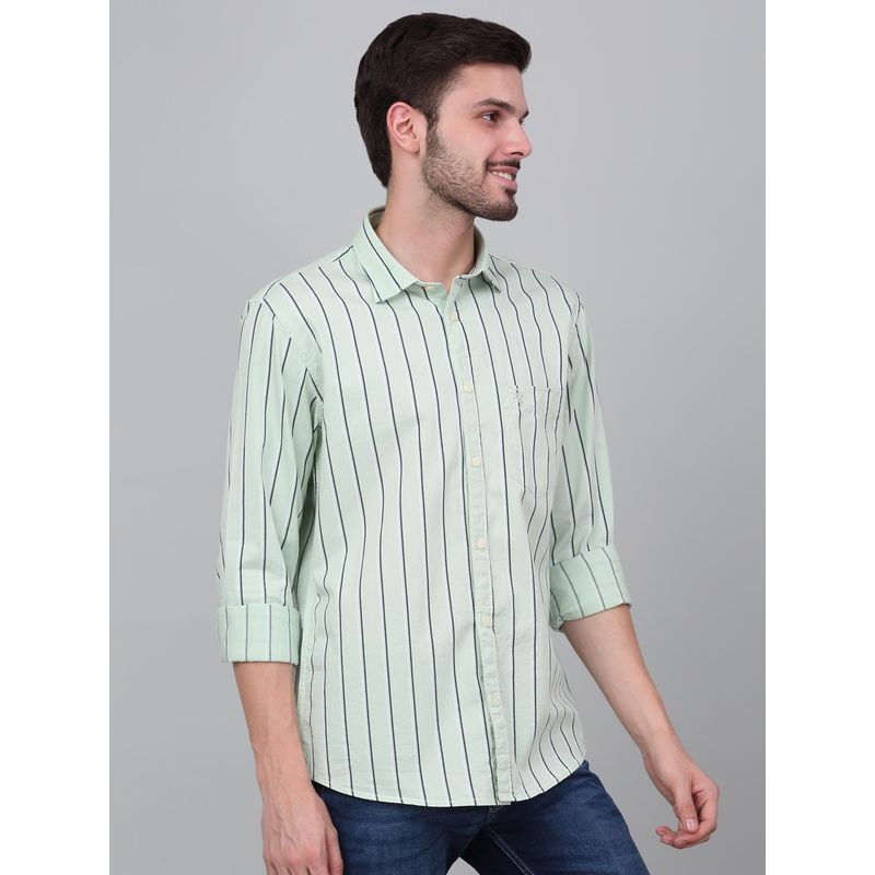 Cantabil Men Green Striped Full Sleeves Casual Shirt (40)