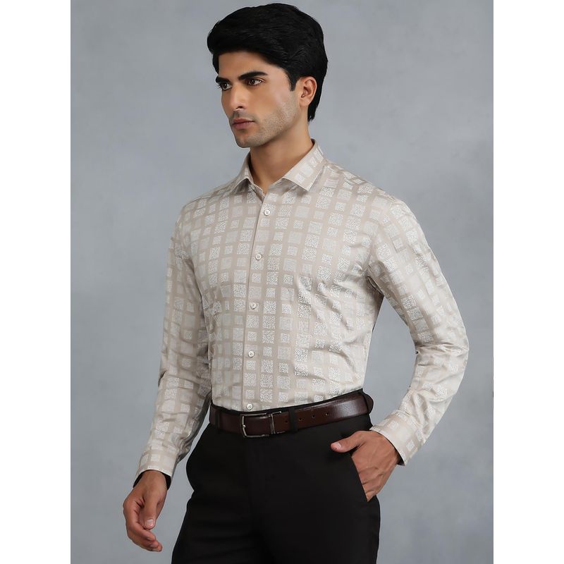 Greenfibre Brown 100 Cotton Printed Party Wear Shirt (40)