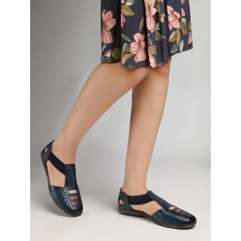 Dollphin Women Leather Slip On Sandals - Blue (EURO 36)