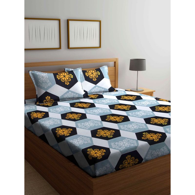 Klotthe Multi Ethnic Motifs Cotton Blend Bed Sheet with 2 Pillow Covers