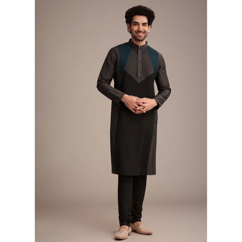 KALKI FASHION Grey Thread Work Kurta with Churidar (Set of 2) (M)