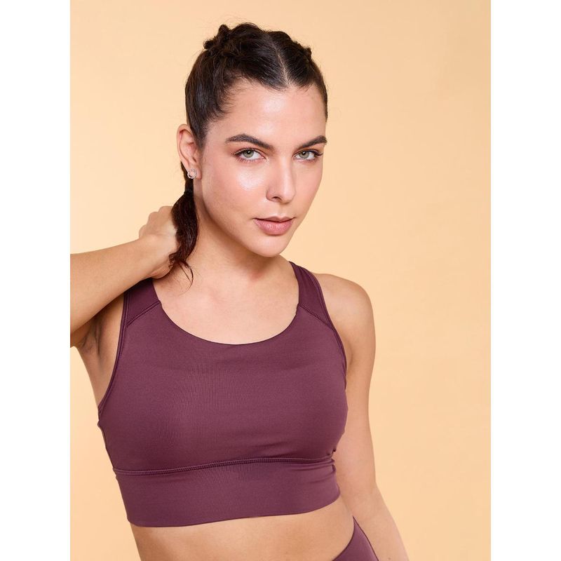 Enamor A202 Workout Medium Impact Dry Fit Longline Basic Sports Bra - Maroon (S)