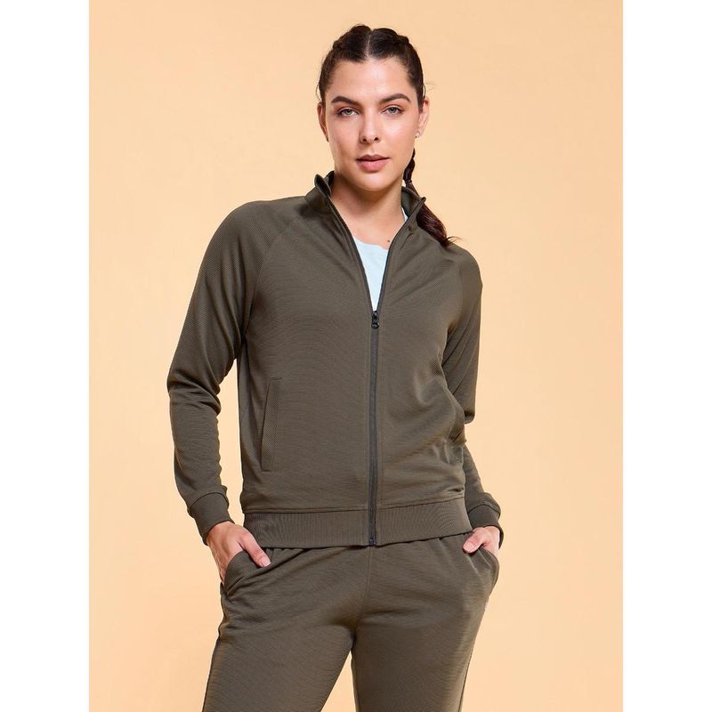 Enamor Full Sleeve High Neck Regular Length Zipper Ottoman Fabric Jacket - Relaxed Fit - A906 (2XL)