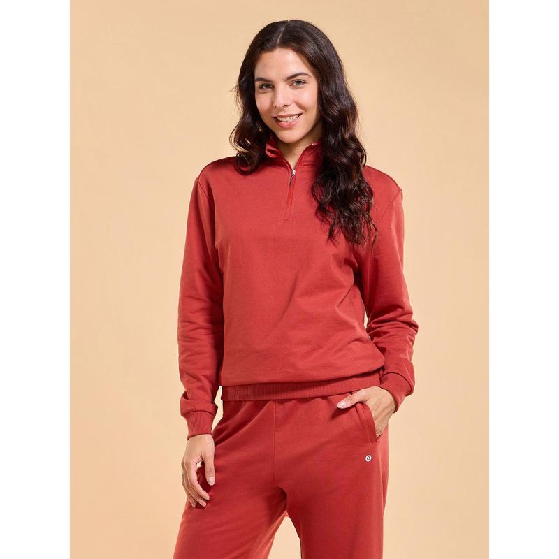 Enamor Full Sleeve High Neck Regular Length Half Zipper Sweatshirt For Women - Relaxed Fit - E904 (L)