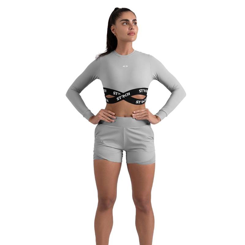 STRCH Fast As Flash Womens Double Layered Shorts - Grey (L)