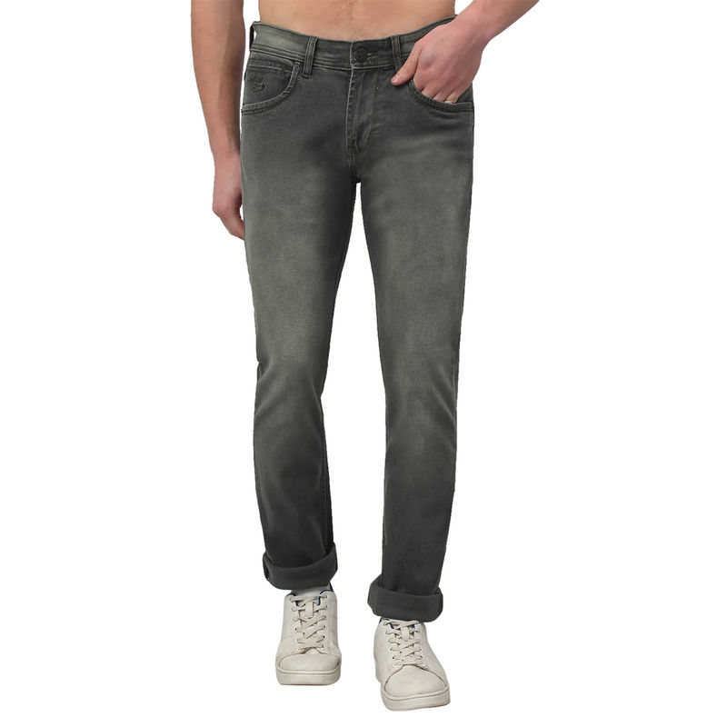 Cantabil Men Olive Solid Stretchable Jeans (36)