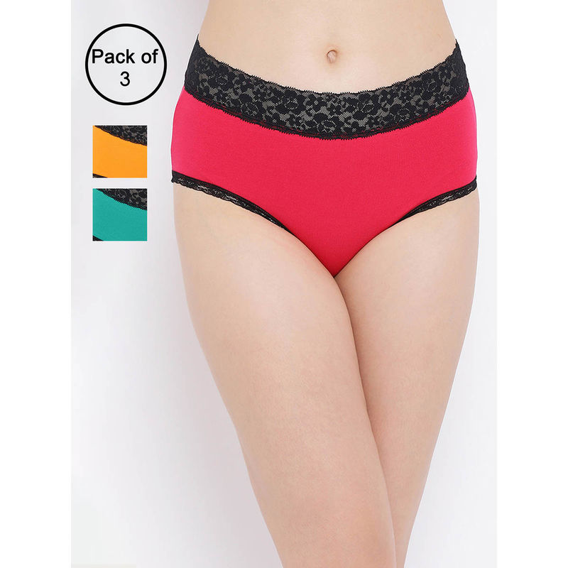 Clovia Pack of 3 Cotton Medium waist Outer elastic Hipster Panty (XL)