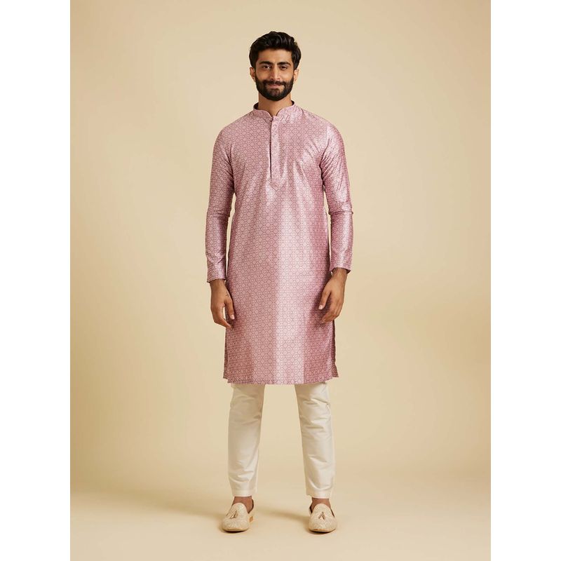 Manyavar Pink Embroidered Kurta and Pyjama (Set of 2) (M)