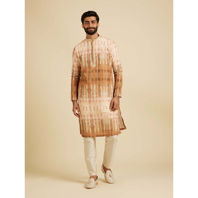Manyavar Yellow Tie and Dye Kurta with Pyjama (Set of 2) (S)