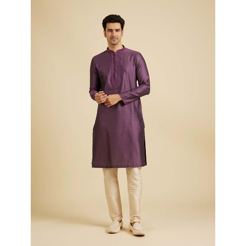 Manyavar Purple Self Design Kurta and Pyjama (Set of 2) (M)