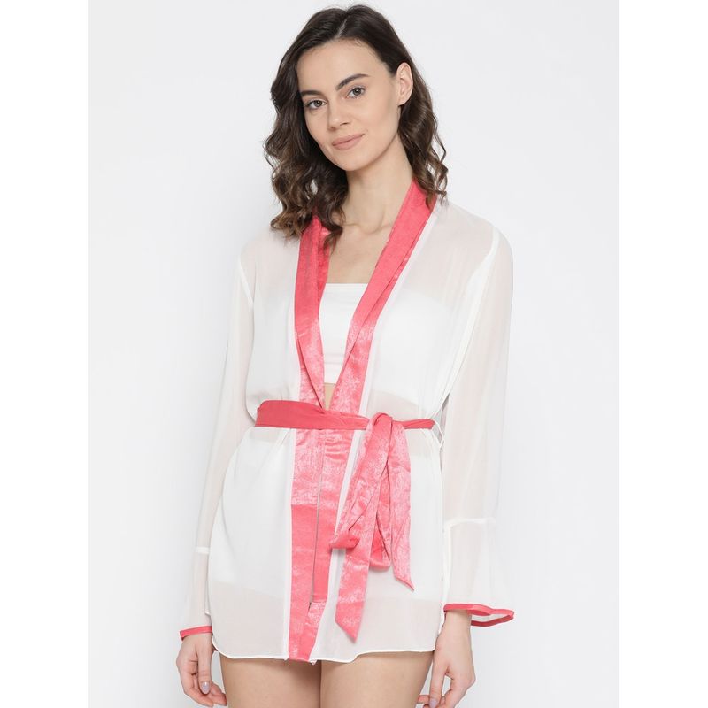 AOBA Women White Solid Sheer Mini Robe (S)